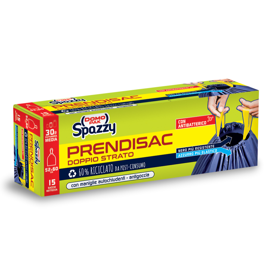 DOMOPAK SACCO SPAZZATURA 30 LT PZ 15 PRENDISAC DOPPIO STRATO 52X60 CON MANIGLIE