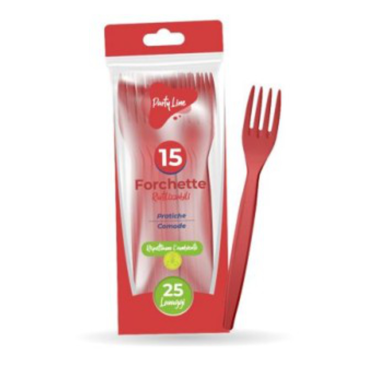 FORCHETTE PLASTICA 15 PZ RIUTILIZZABILI ROSSE PARTYLINE