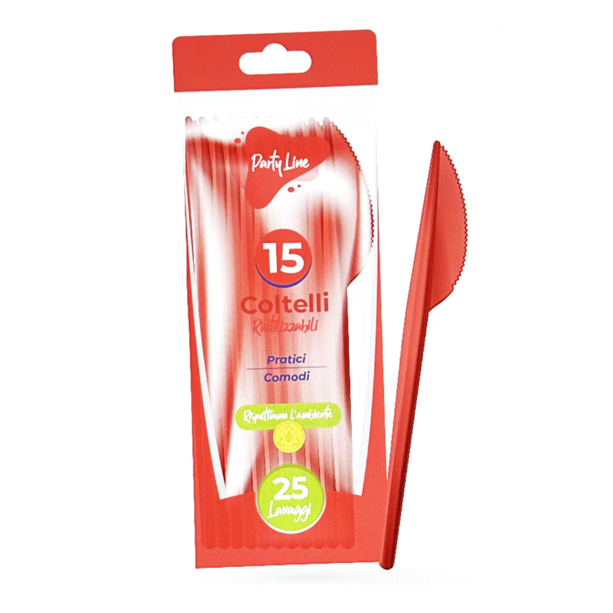 . . . . . PARTY LINE COLTELLI PLASTICA 15 PZ RIUTILIZZABILI ROSSI