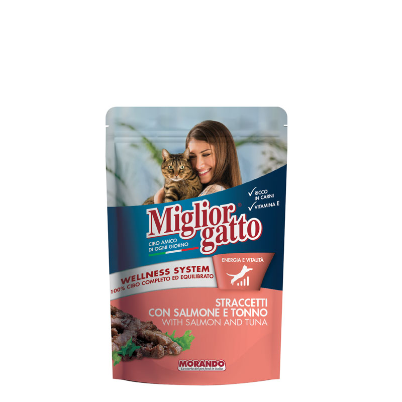 MIGLIORGATTO BUSTA STRACCETTI 100 GR SALMONE E TONNO