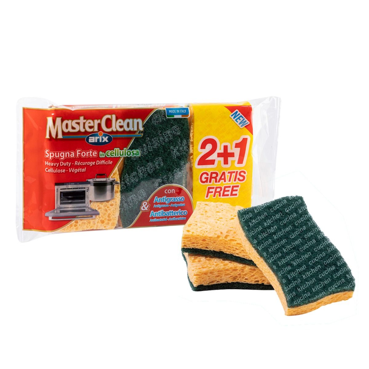 ARIX SPUGNA MASTERCLEAN FORTE IN CELLULOSA 2+1 ANTIGRASSO E ANTIBATTERICO  7823
