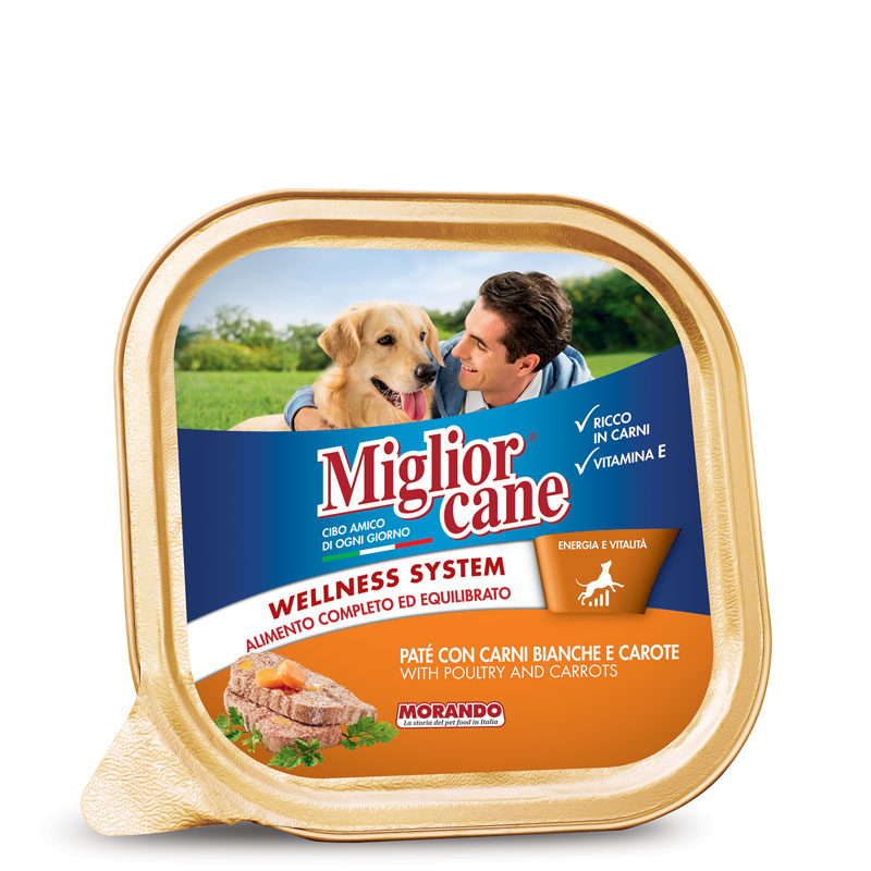 MIGLIORCANE VASCHETTA CARNI BIANCHE E CAROTE 150 GR