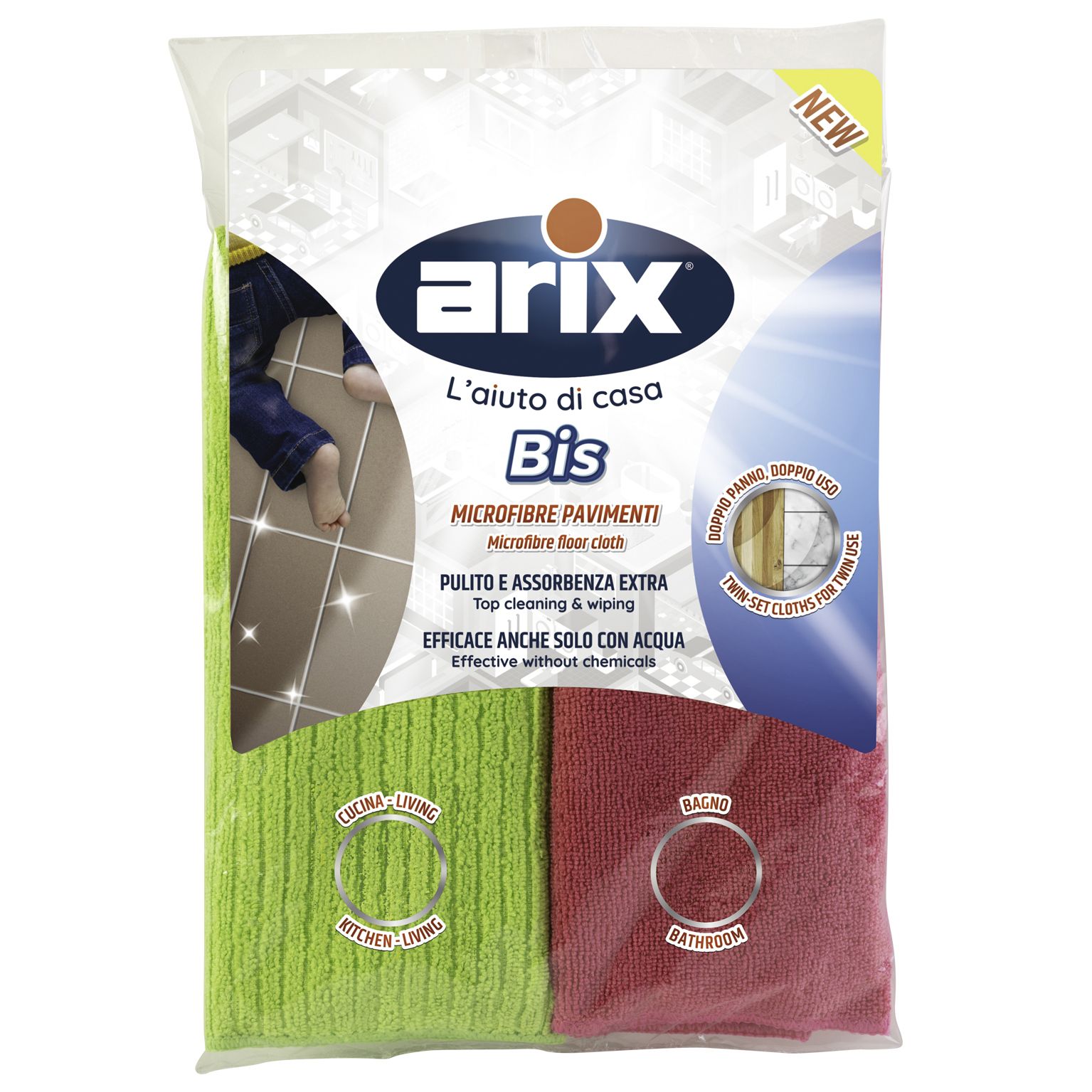 ARIX PANNO MICROFIBRA PAVIMENTI 40X50  2 PZ COLORATI 28487