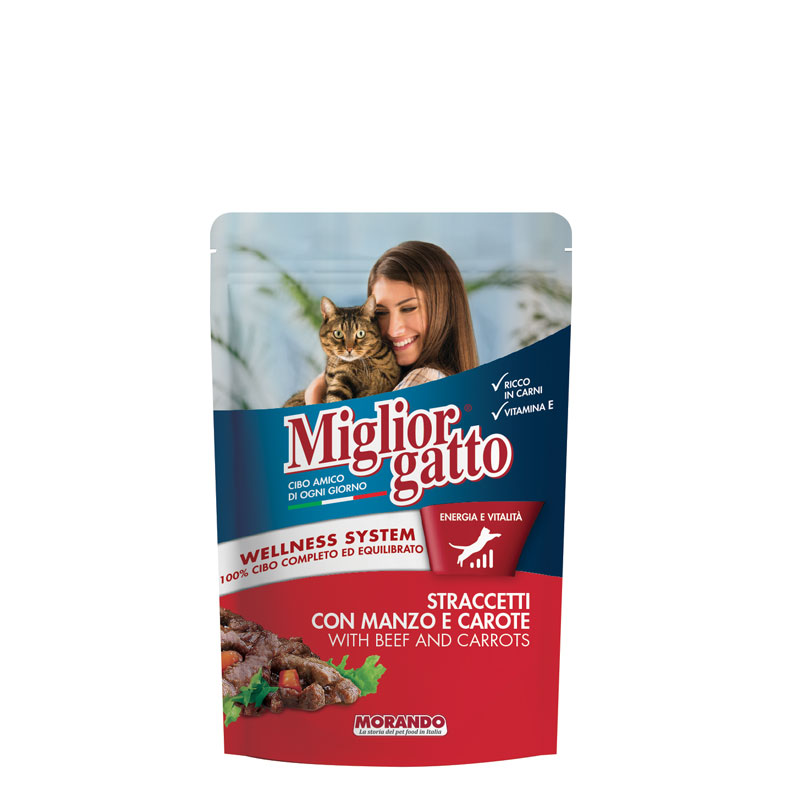 MIGLIORGATTO BUSTA STRACCETTI 100 GR MANZO E CAROTE