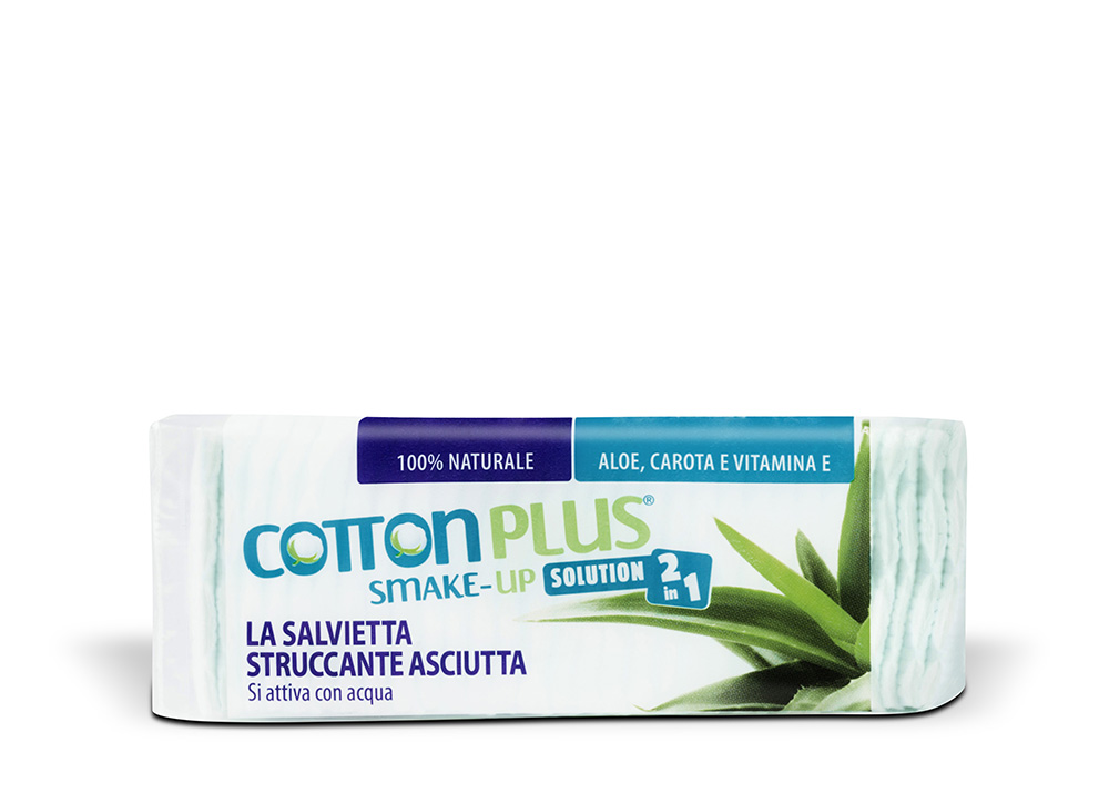 COTTONPLUS SALVIETTA STRUCCANTE ASCIUTTA SI ATTIVA CON ACQUA IN QUADROTTI 60 PZ ALOE