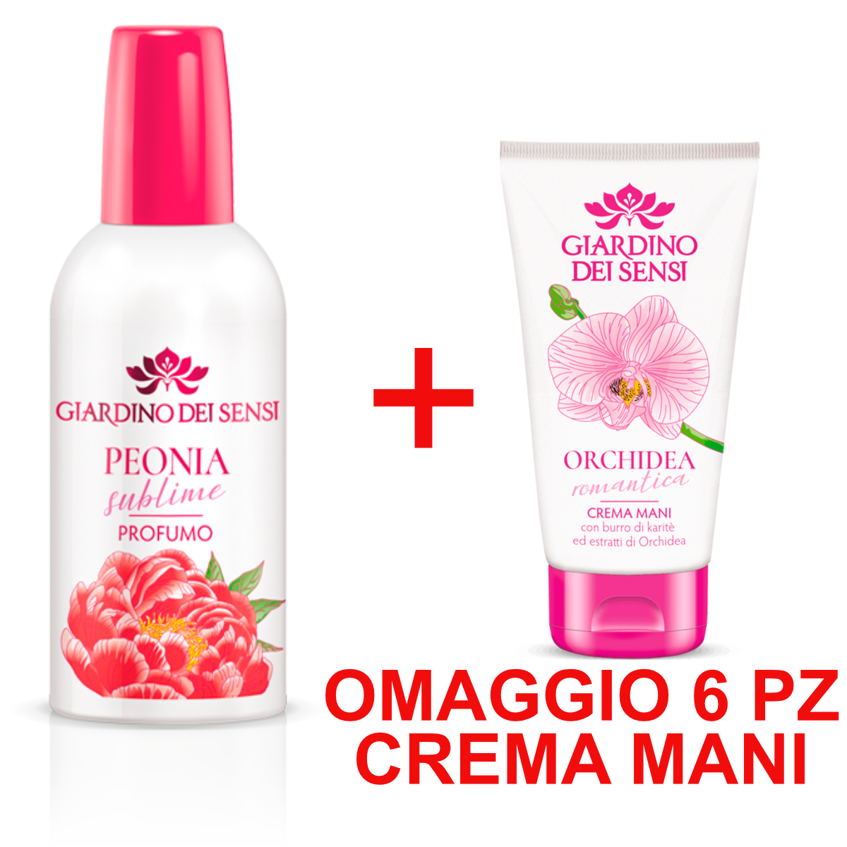GIARDINO DEI SENSI PROFUMO 100 ML PEONIA + 6 PZ CREMA MANI 40ML ORCHIDEA OMAGGIO