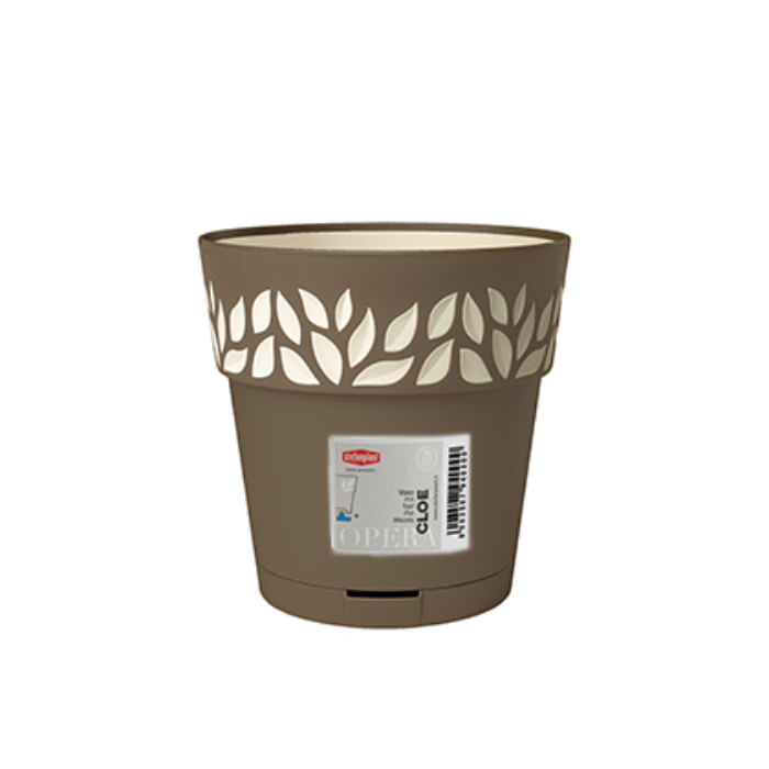 STEFANPLAST VASO DECORATO CLOE DIAMETRO 15 ALTEZZA 15 CON SOTTOVASO TORTORA VANILLA