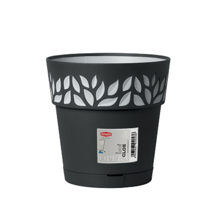 STEFANPLAST VASO DECORATO CLOE DIAMETRO 20 ALTEZZA 19 CON SOTTOVASO GRAFITE GRIGIO