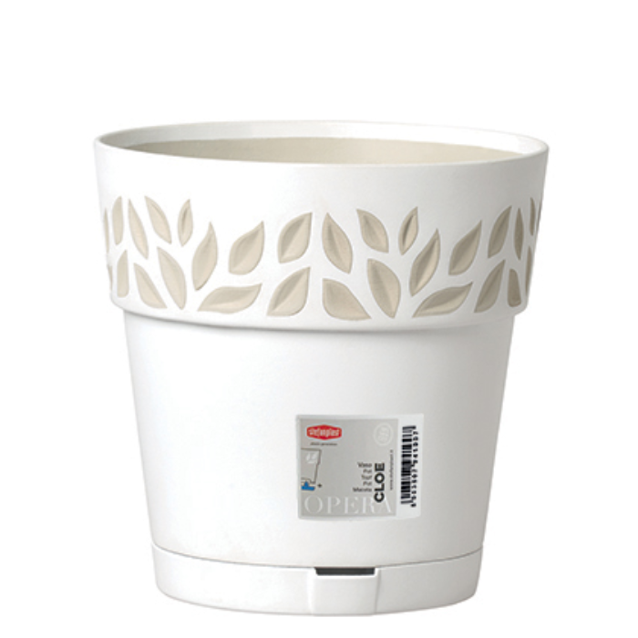 STEFANPLAST VASO DECORATO CLOE DIAMETRO 25 ALTEZZA 25 CON SOTTOVASO BIANCO TRAVERTINO