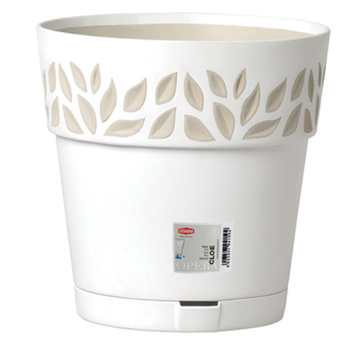 STEFANPLAST VASO DECORATO CLOE DIAMETRO 30 ALTEZZA 29 CON SOTTOVASO BIANCO TRAVERTINO