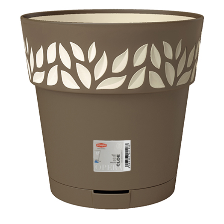 STEFANPLAST VASO DECORATO CLOE DIAMETRO 30 ALTEZZA 29 CON SOTTOVASO TORTORA VANILLA