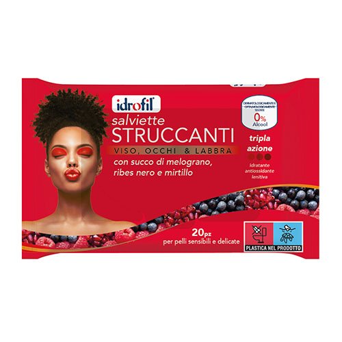 IDROFIL SALVIETTE STRUCCANTI 20 PZ MELOGRANO E MIRTILLO PELLI SENSIBILI E DELICATE