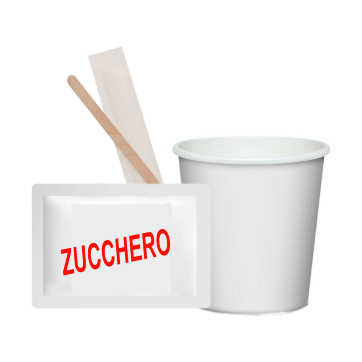 KIT CAFFÈ 50 BICCHIERINI DI CARTA, 50 PALETTINE BAMBOO, 50 ZUCCHERO IN BUSTINE