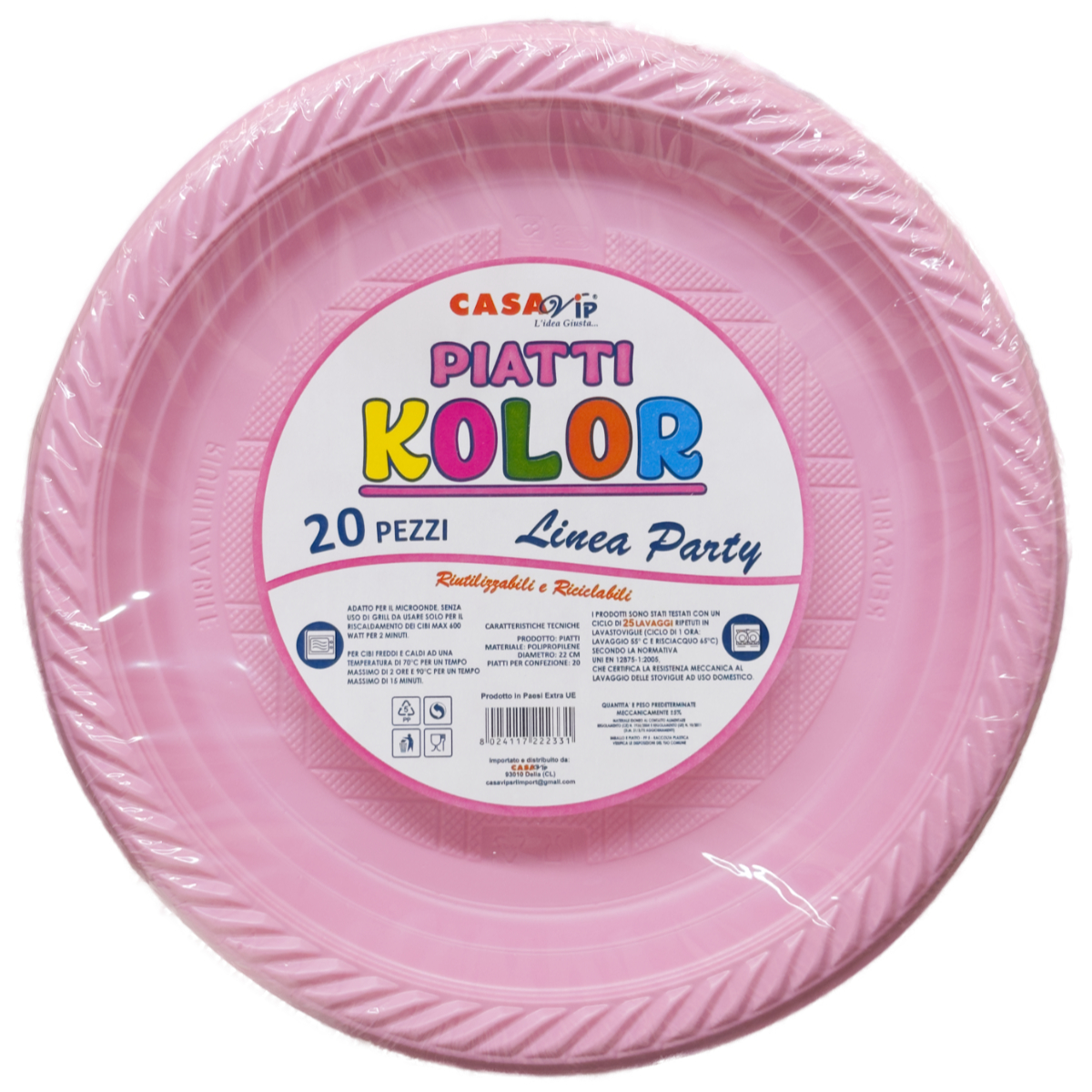 CASAVIP PIATTI PIANI 20 PZ RIUTILIZZABILI ROSA