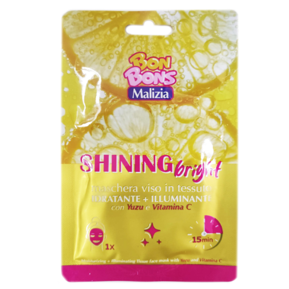 MALIZIA BON BONS MASCHERA VISO IN TESSUTO IDRATANTE ILLUMINANTE SHINING BRIGHT