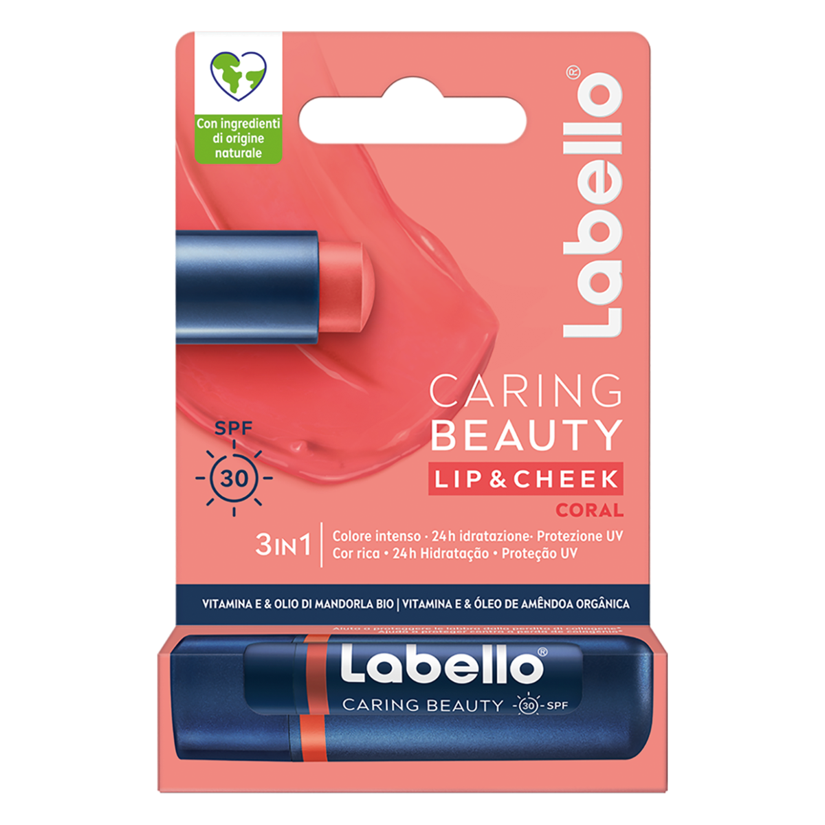 LABELLO CARING BAUTY 4,8 GR PROTEGGE IDRATA E COLORA LABBRA E GUANCE CORAL