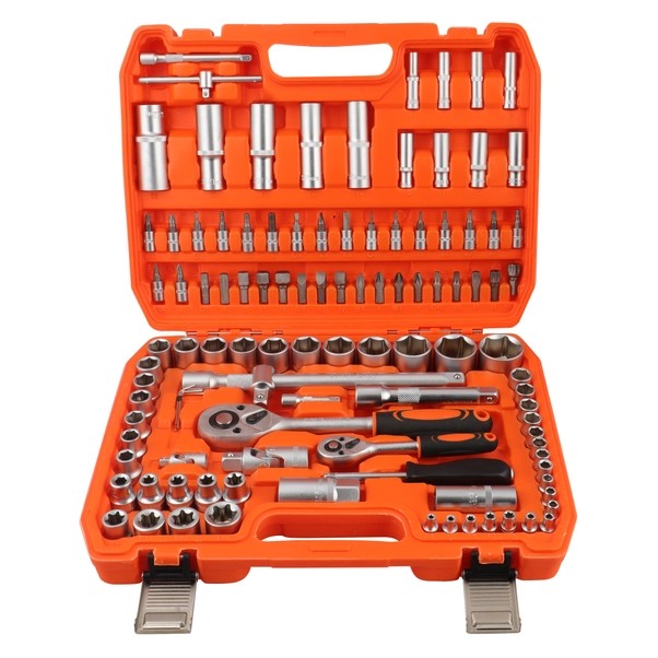 Valigetta maxtro con 108 pezzi 2 cricchetti 1/2,1/4 bussole inserti chrome vanadium 25073895