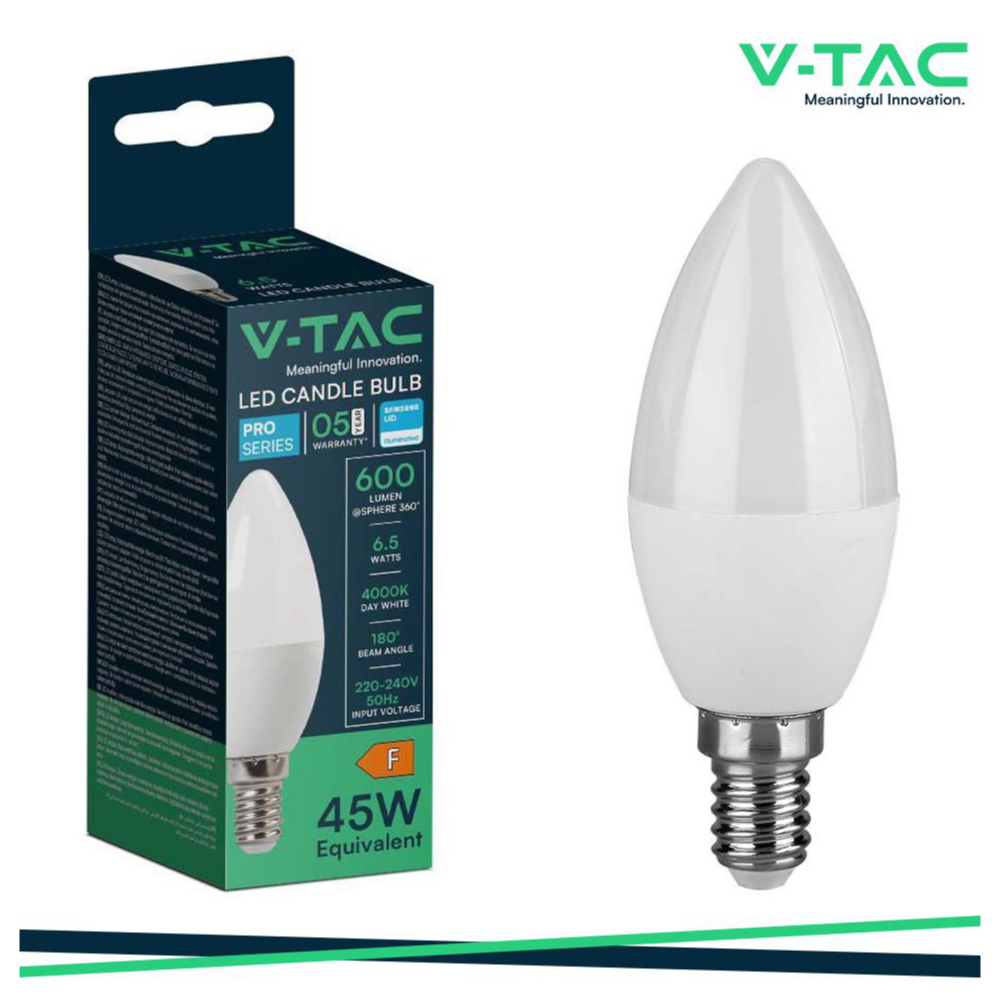 LAMPADA LED E14 6.5W 4000K CANDELA CHIP SAMSUNG LUCE NATURALE