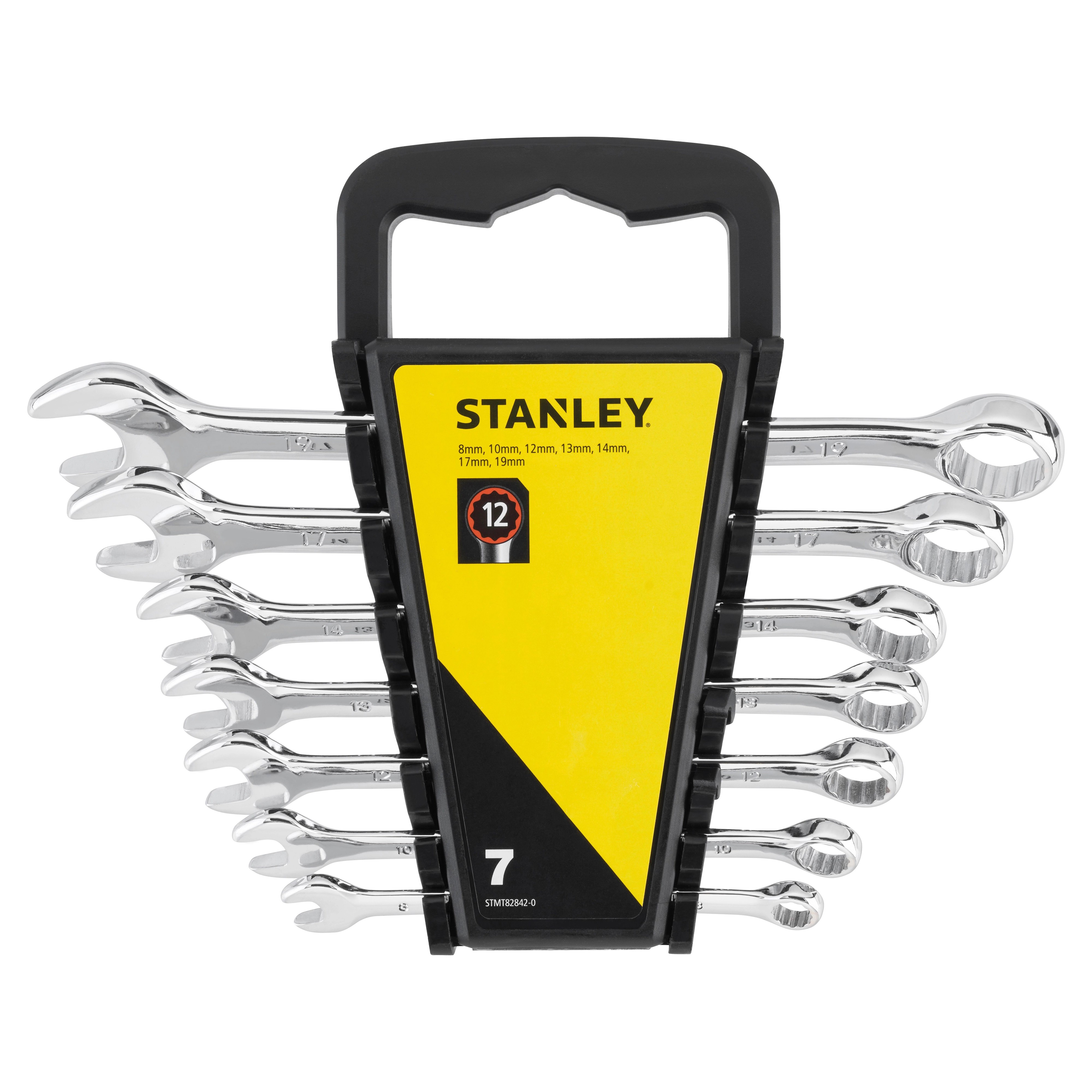 Set 7 chiavi stanley combinate da 8 mm a 19 mm chrome vanadium con supporto in plastica